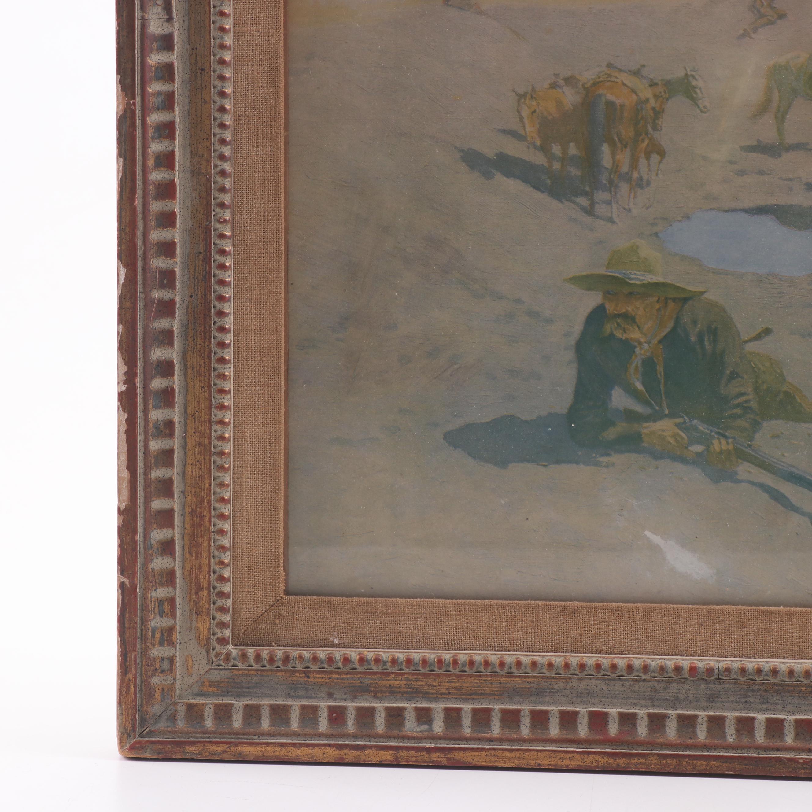 Offset Lithograph after Frederic Remington "Fight for the Water Hole"