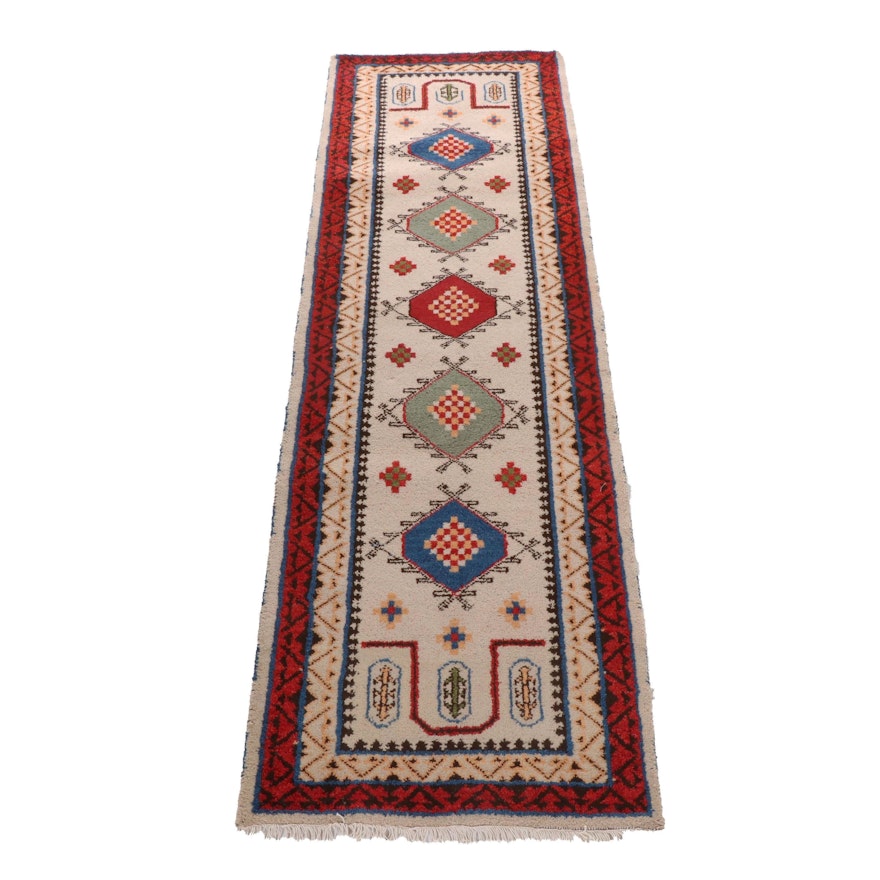 Hand-Knotted Indian Kazak Wool Carpet Runner
