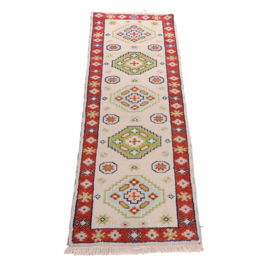 Hand-Knotted Indian Kazak Wool Capet Runner