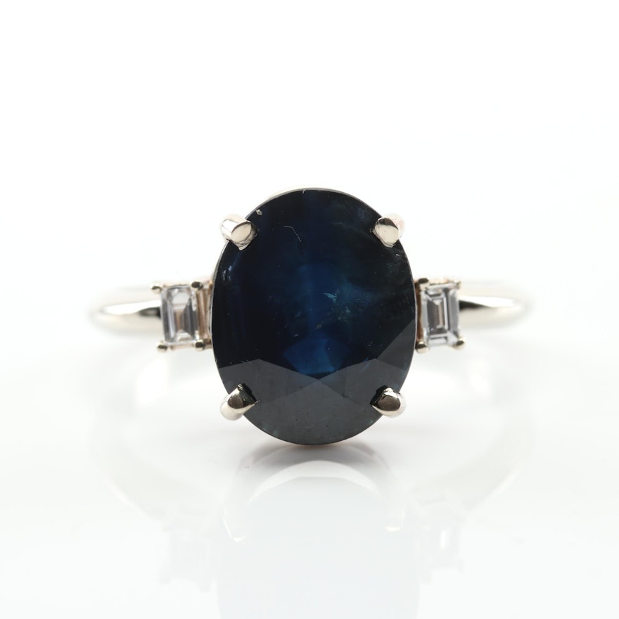 18K White Gold 5.83 CT Sapphire and Diamond Ring