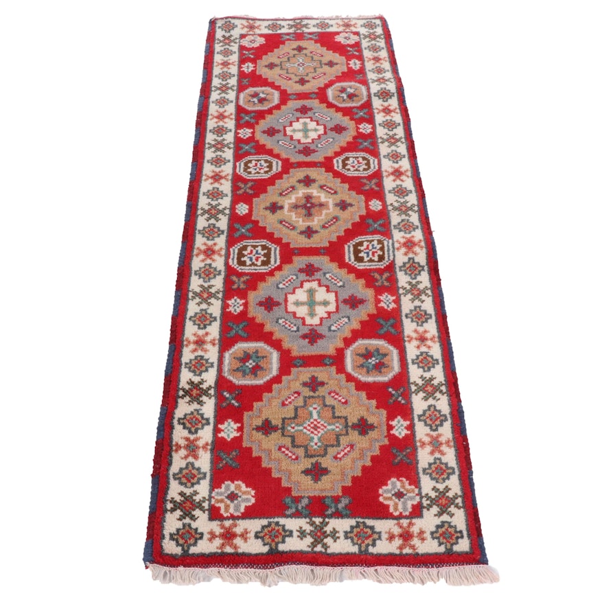 Hand-Knotted Indian Kazak Wool Carpet Runner