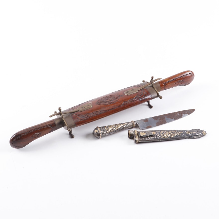 Franz Wenk Uruguayan Focón Knife and Indian Rosewood Carving Set
