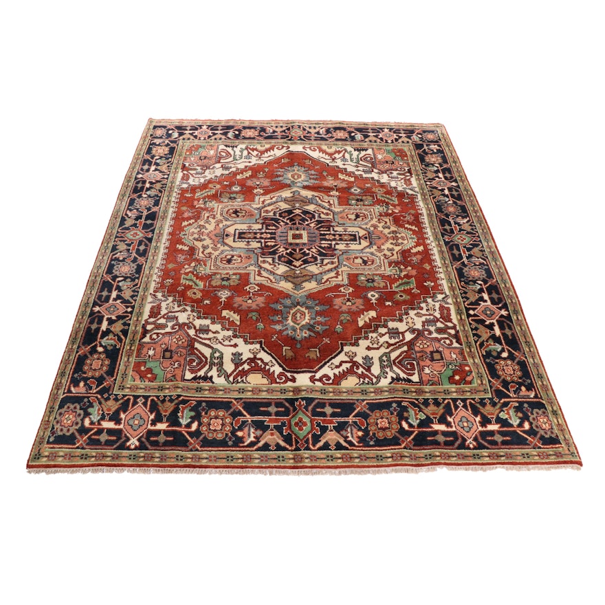 Hand-Knotted Indo-Persian Heriz Wool Rug