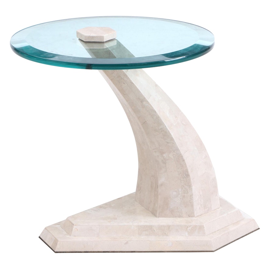 Contemporary Marble and Glass End Table