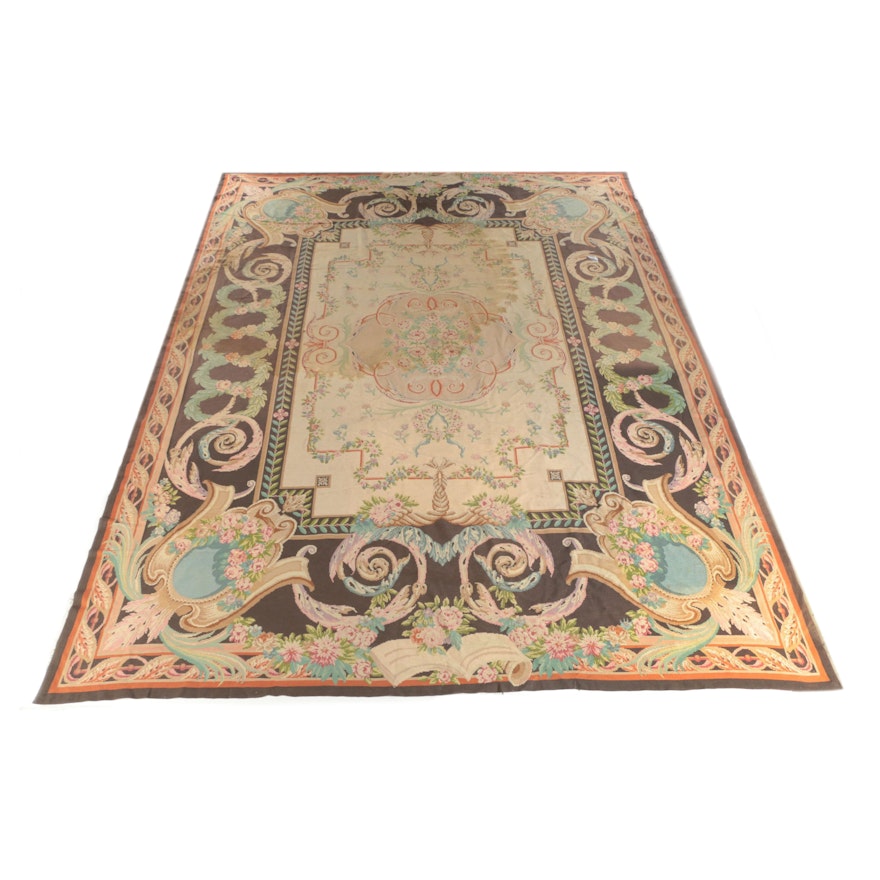 Flatwoven Savonnerie Style Wool Room Sized Rug