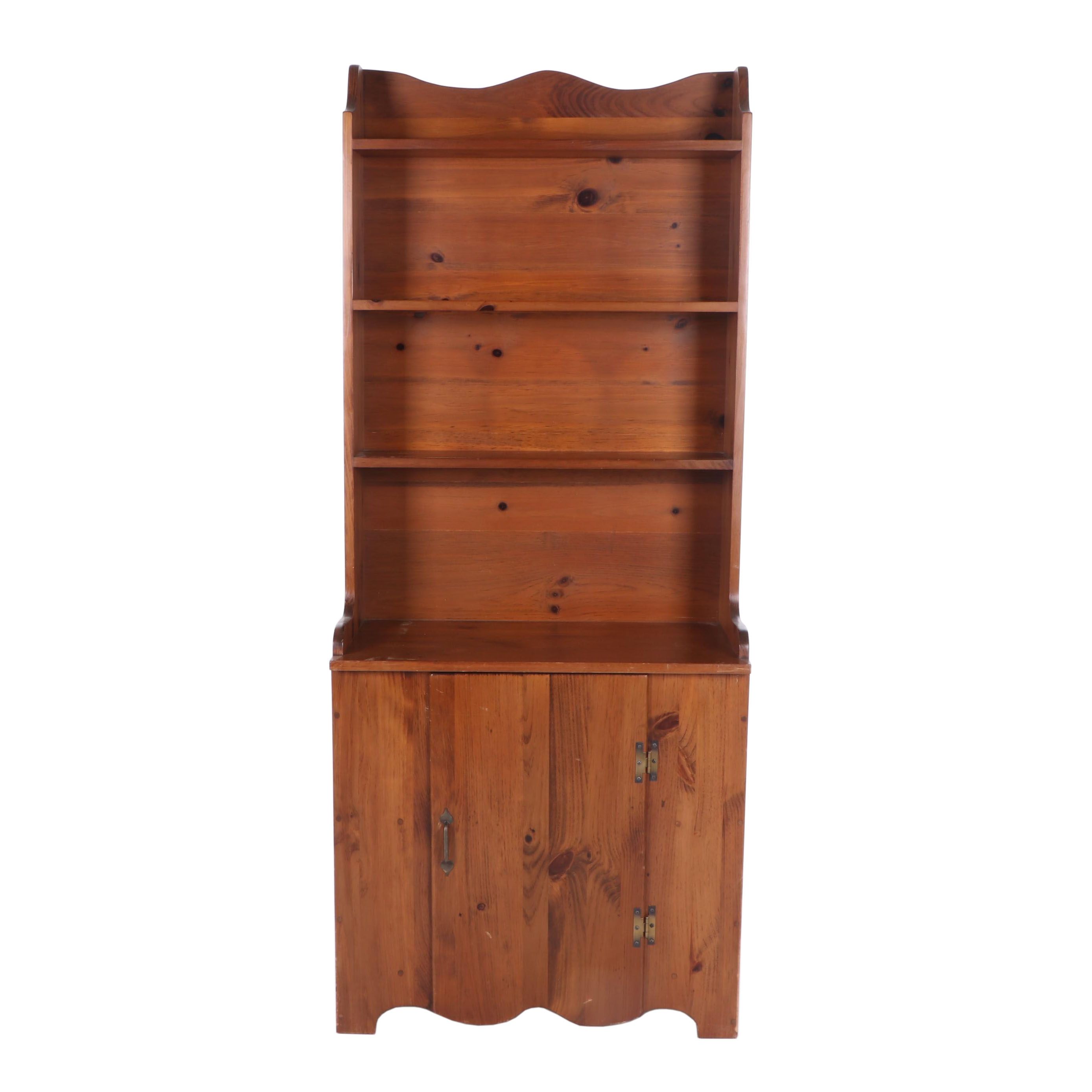 American Primitive Style Pine Cabinet Bookcase, Mid to Late 20th Century