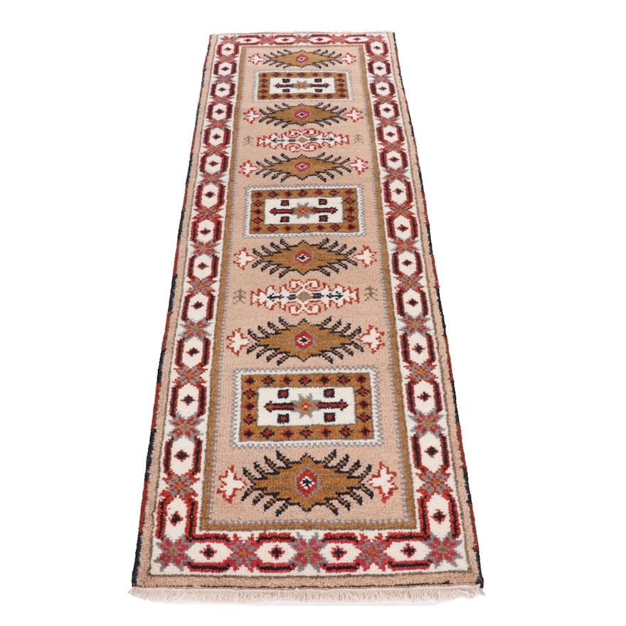 Hand-Knotted Indian Kazak Wool Carpet Runner