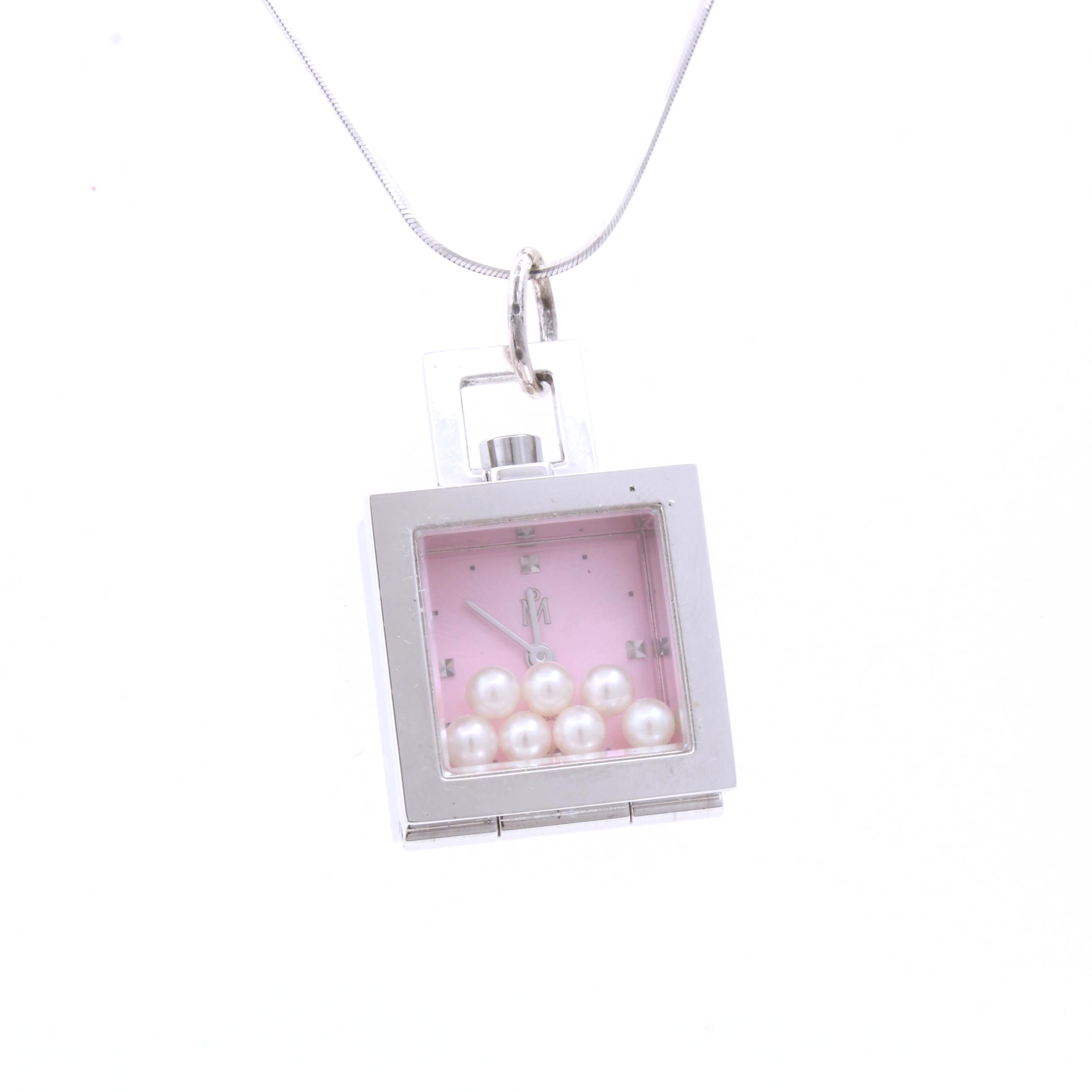 Mikimoto Watch Pendent Necklace with 14K White Gold Chain and Cultured Pearls