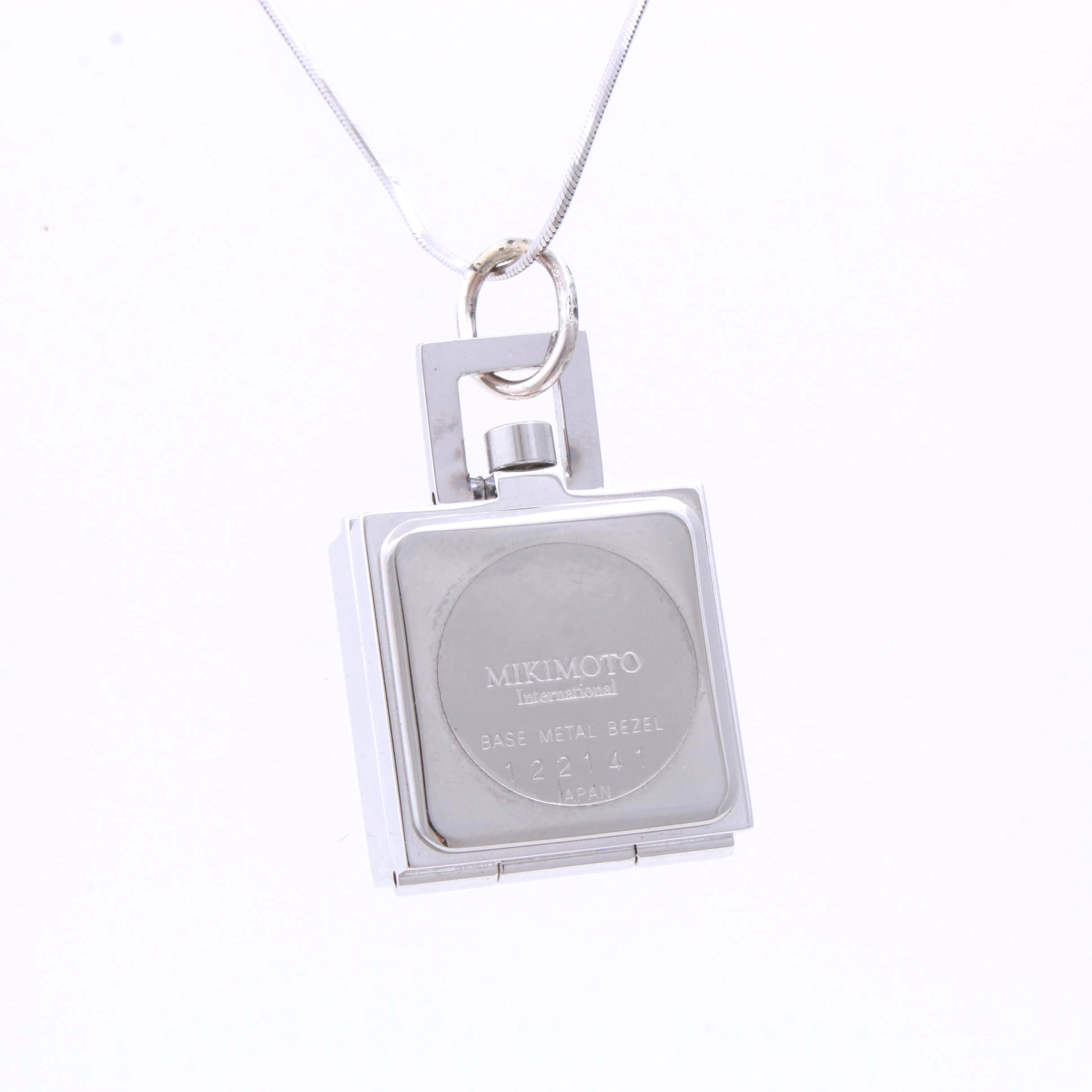 Mikimoto Watch Pendent Necklace with 14K White Gold Chain and Cultured Pearls