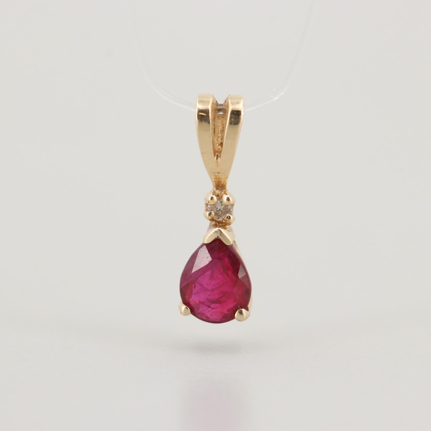 14K Yellow Gold Ruby and Diamond Pendant