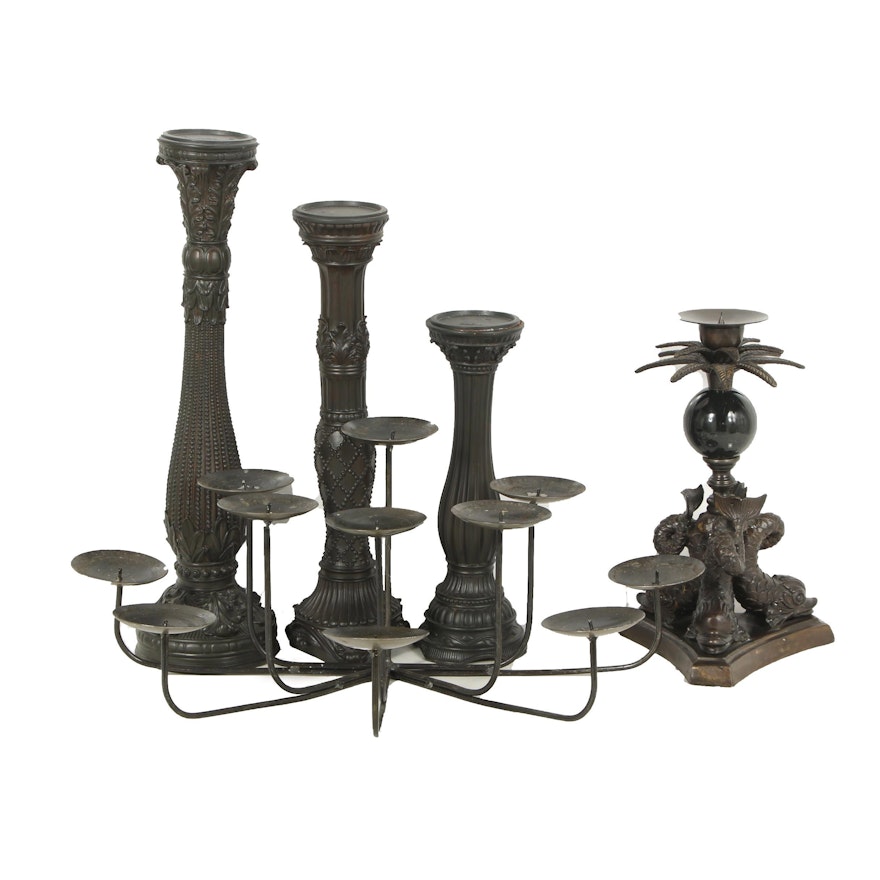 Black Finished Pillar, Pricket and Taper Candleholders