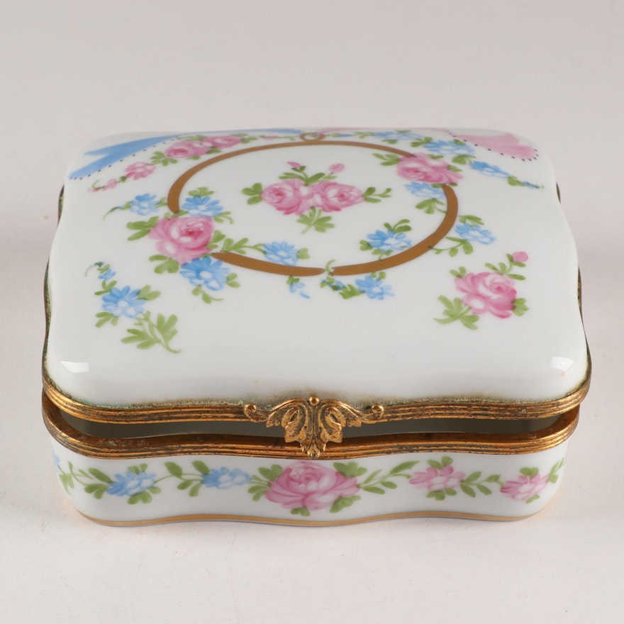 French Hand-Painted Porcelain Trinket Box