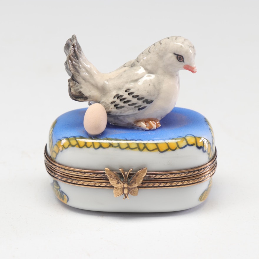 La Gloriette Limoges Hand-Painted Mother Bird Trinket Box