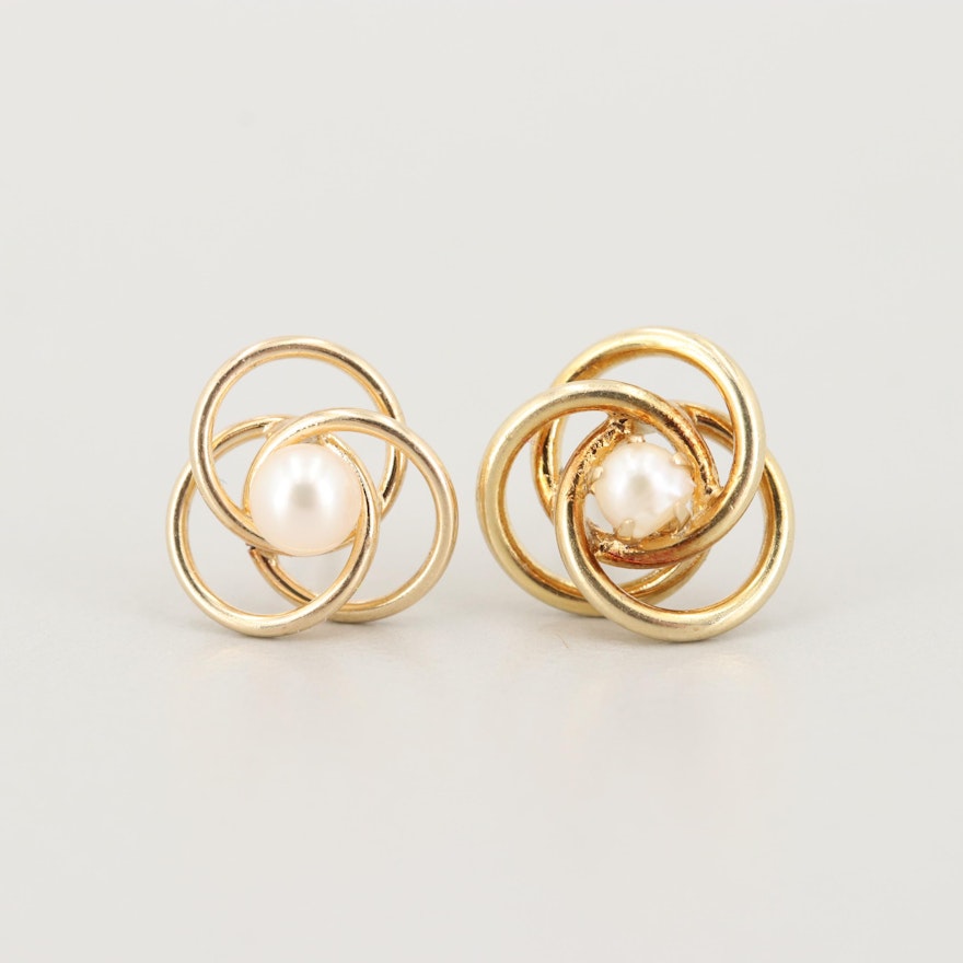 14K Yellow Gold Cultured Pearl Stud Earrings