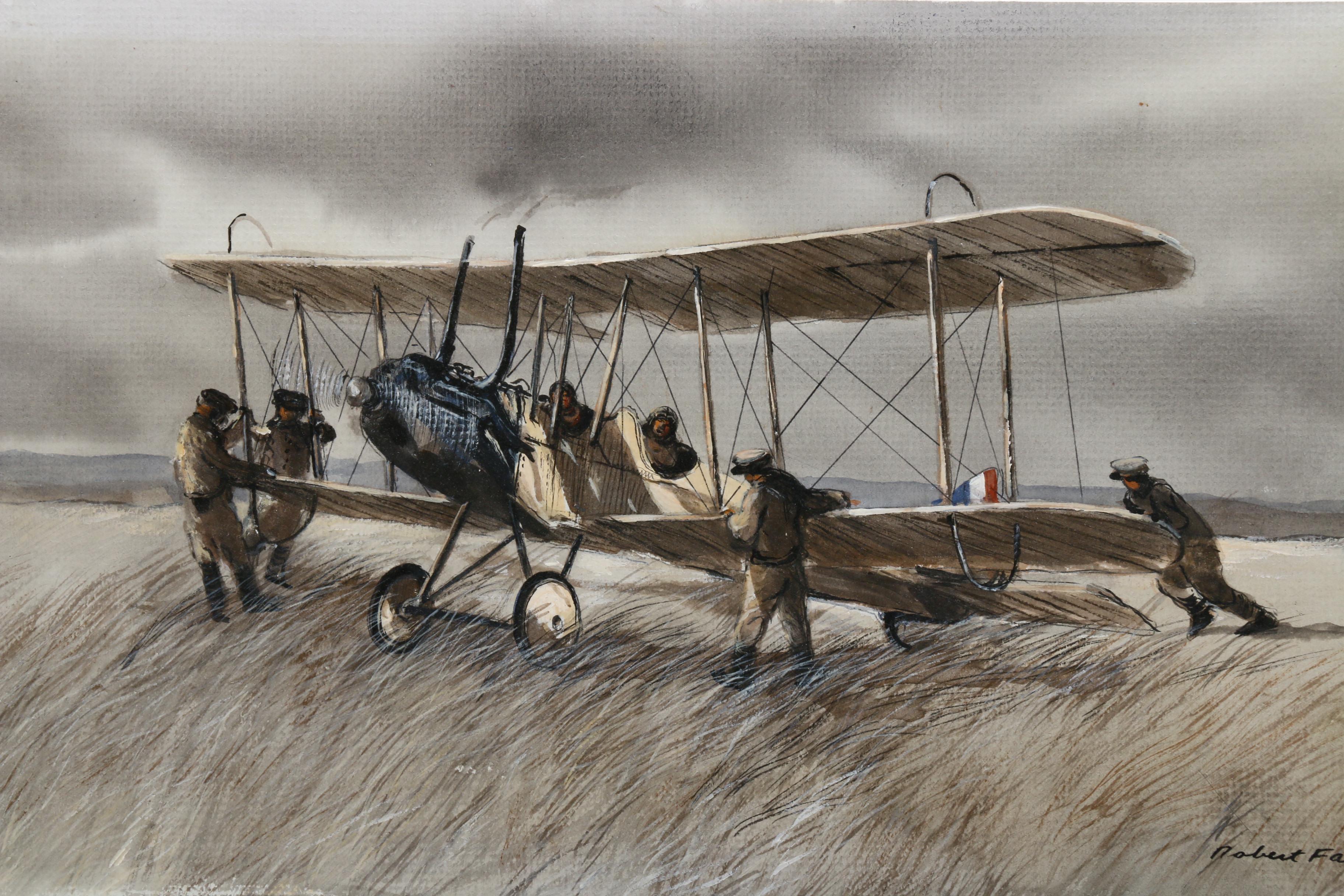Robert Fabe Acrylic Painting of WWI Plane "First Across"