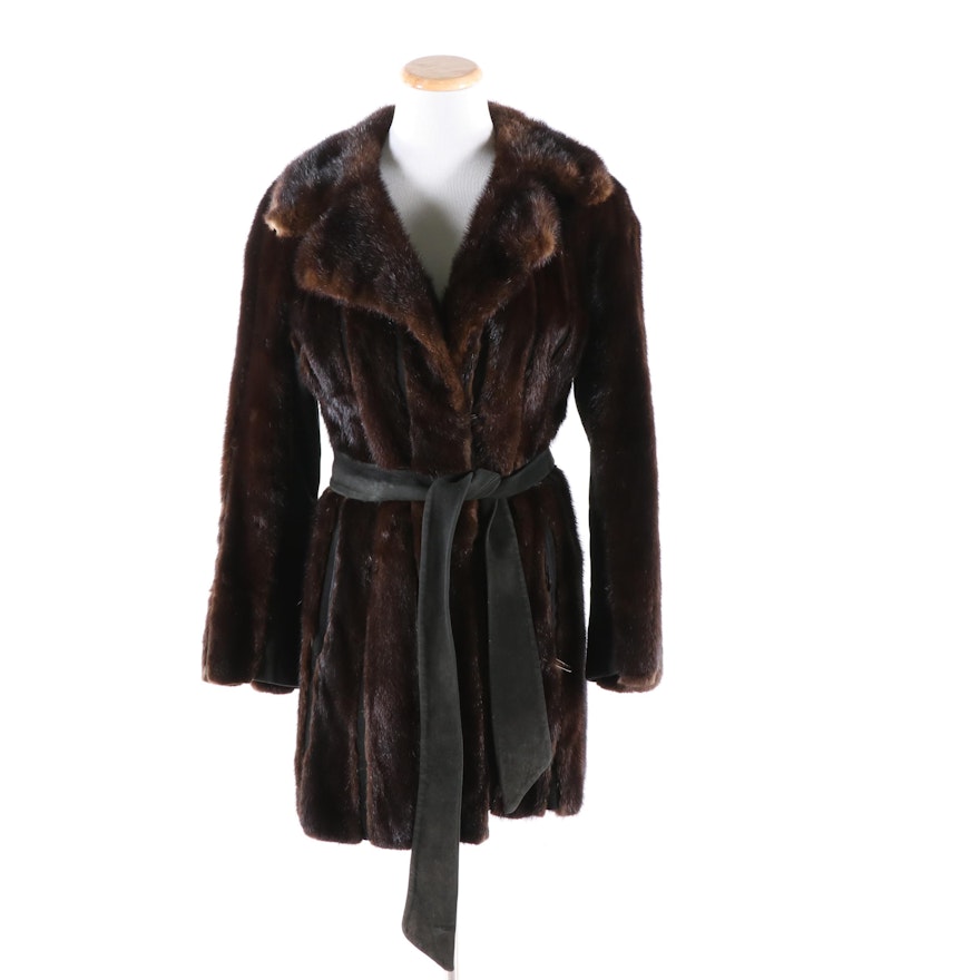 Mahogany Mink Fur and Leather Jacket with Suede Tie Belt, Vintage