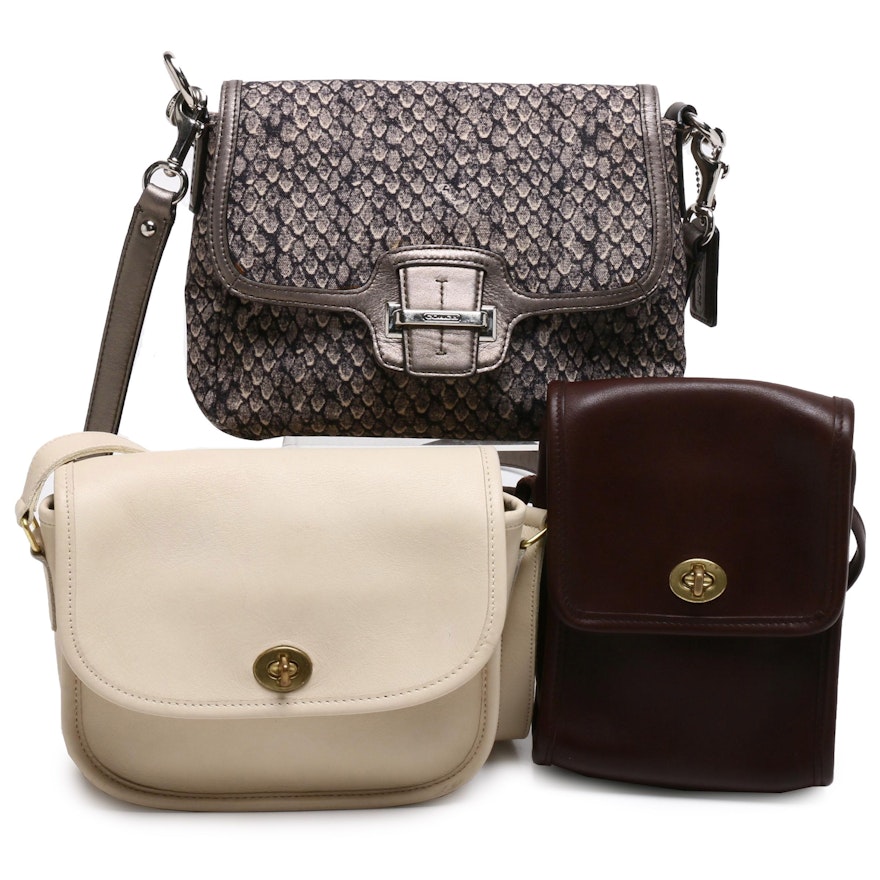 Coach Shoulder and Crossbody Bags in Leather and Snakeskin Print Canvas