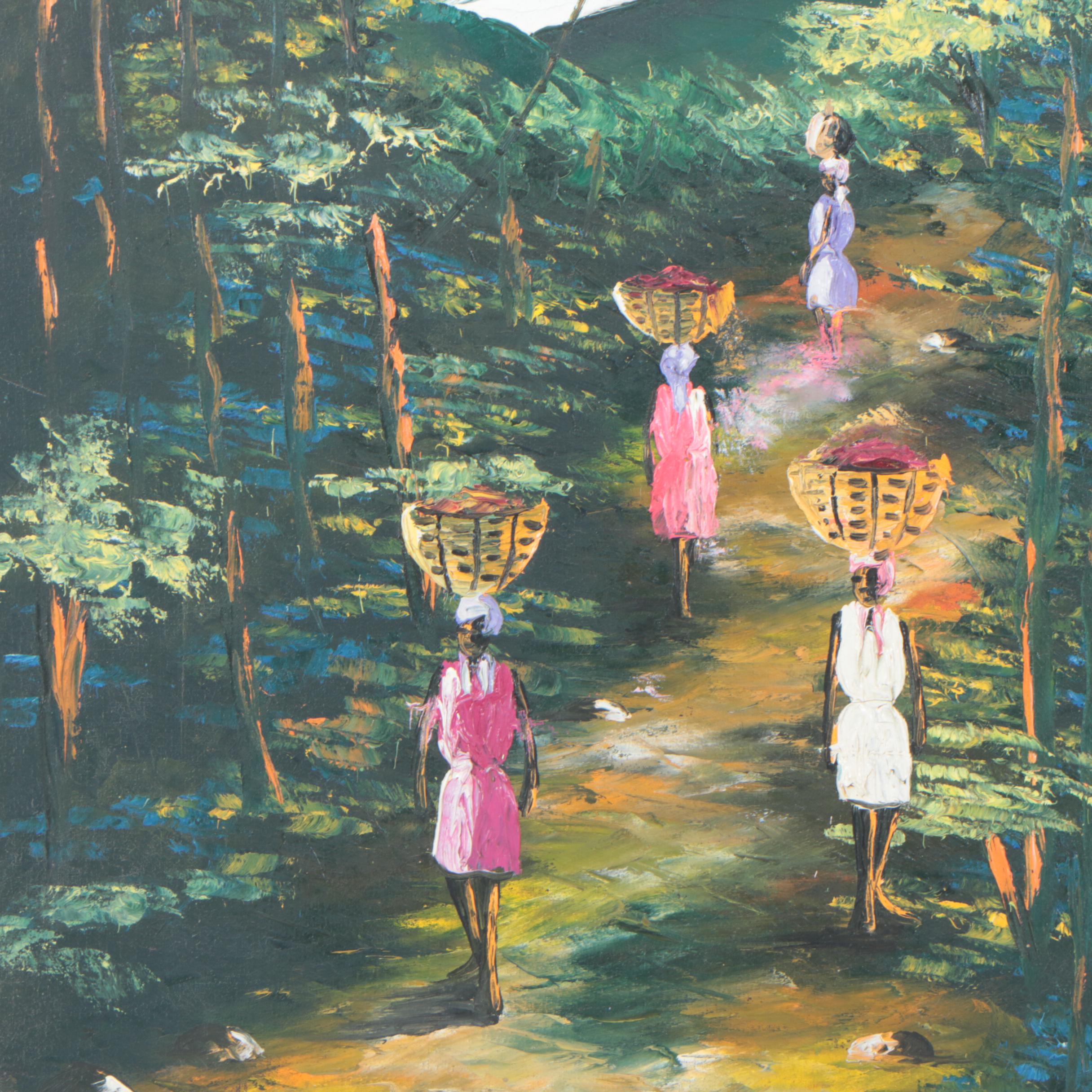 Caribbean Folk Art Oil Painting