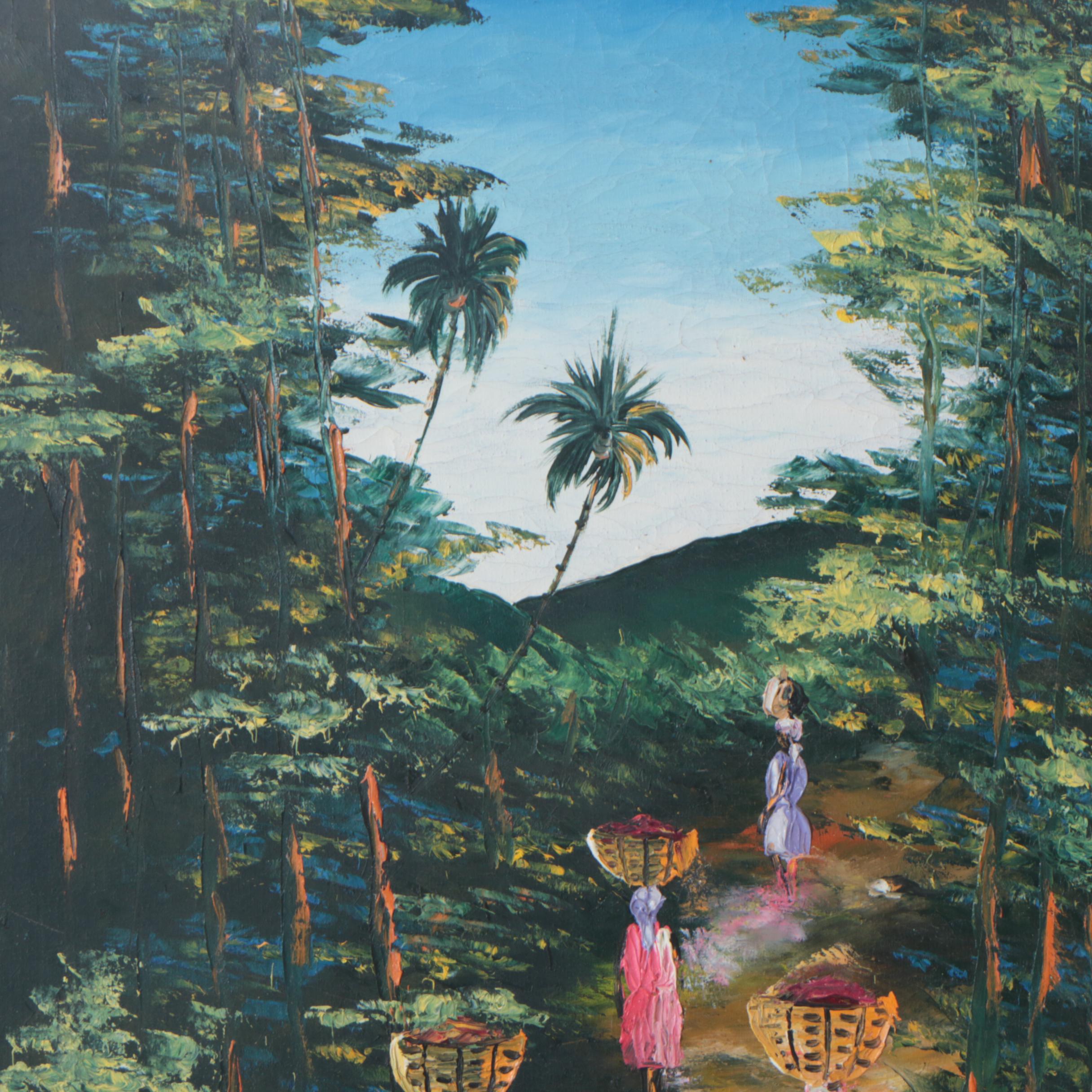 Caribbean Folk Art Oil Painting