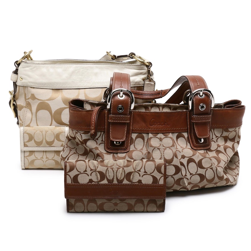 Coach Signature Canvas Zoe and Hampton Shoulder Bags with Matching Wallets
