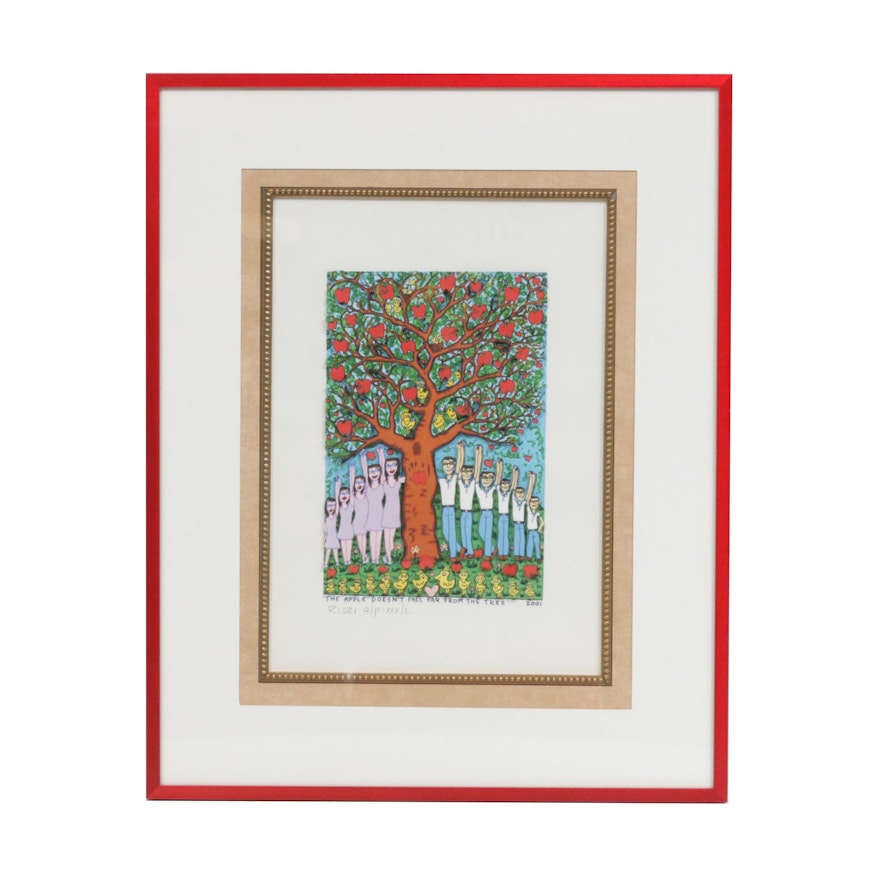James Rizzi 3D Color Lithograph "The Apple Doesn't Fall Far from the Tree"