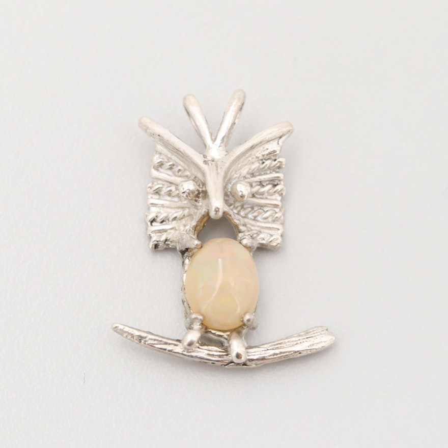 Sterling Silver Opal Owl Pendant