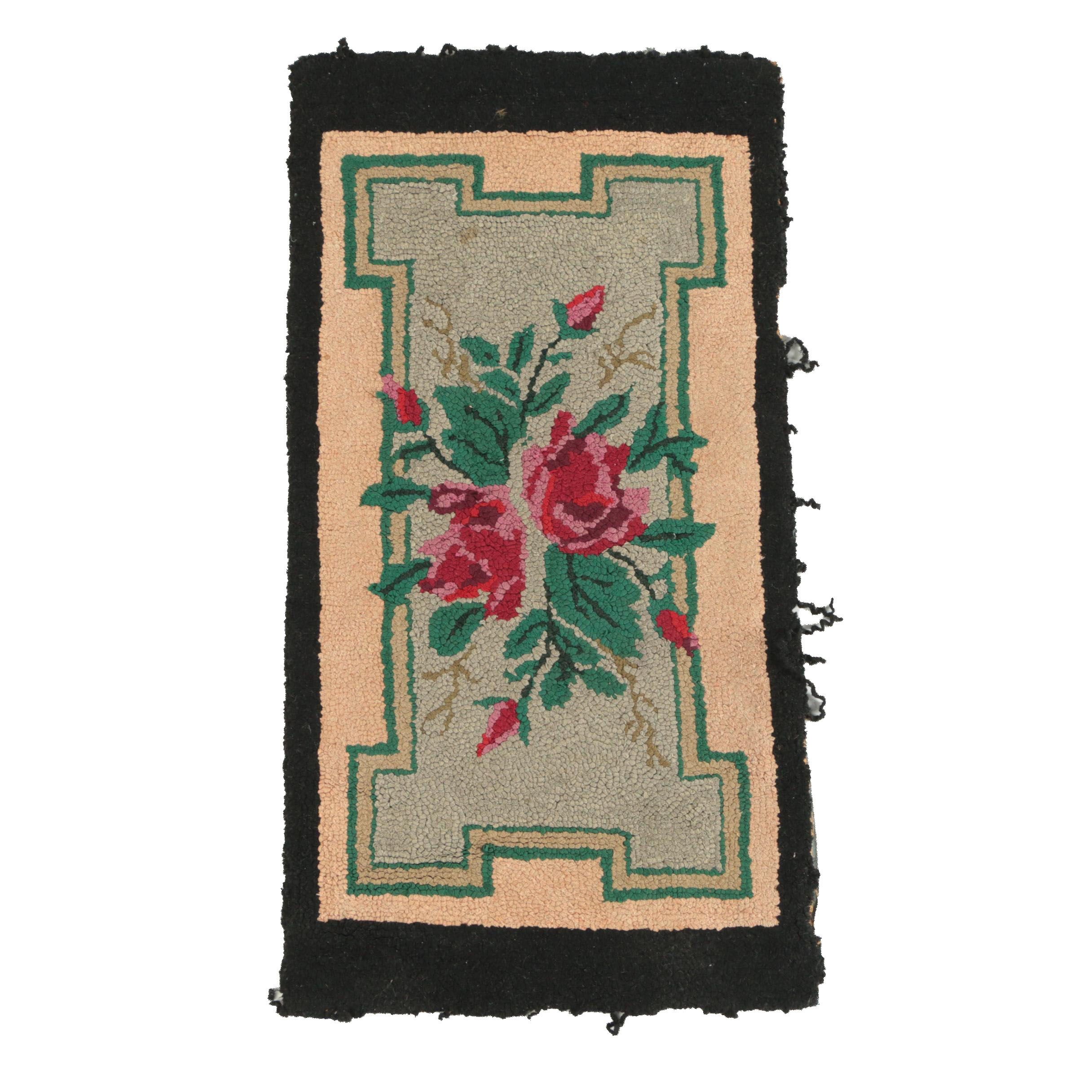 Hand-Hooked American Colonial Revival Wool Accent Rug