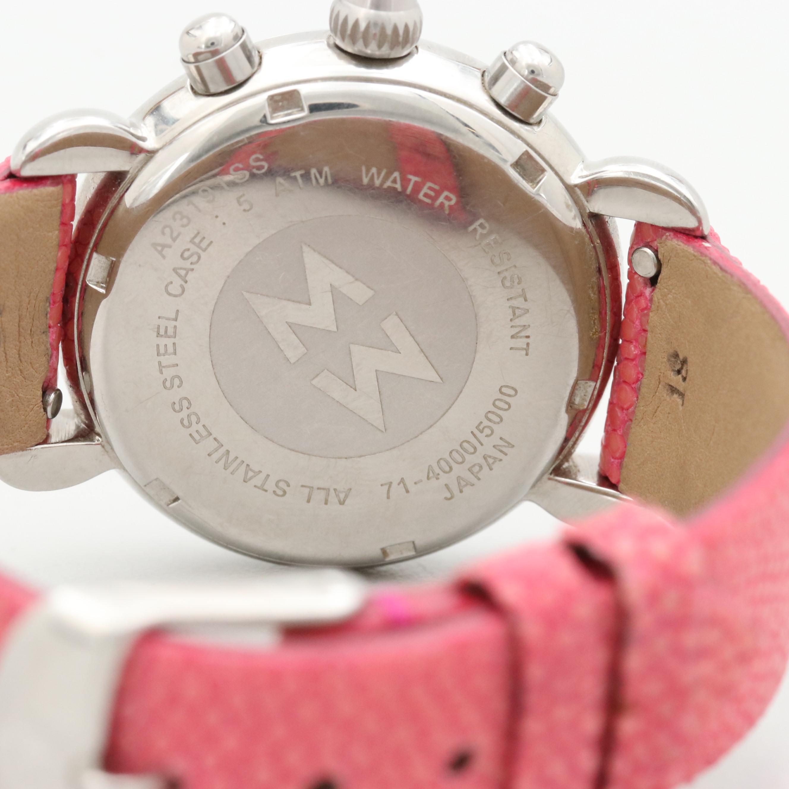 Michele Stainless Steel and Diamond Bezel Chrono Watch With Mother of Pearl