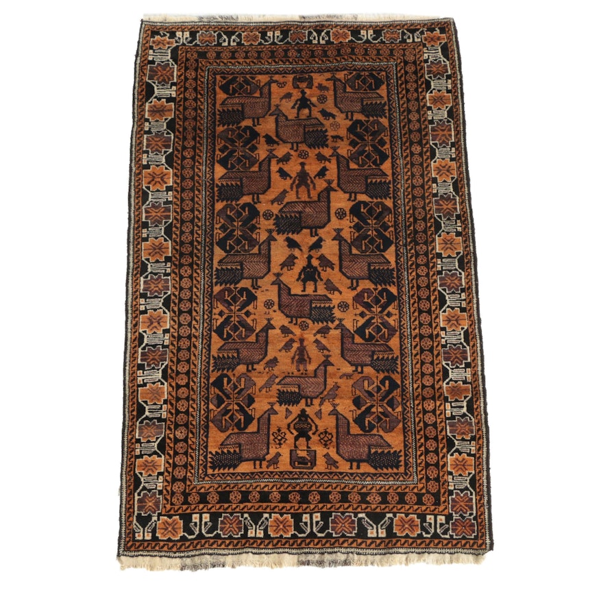 Hand-Knotted Khamseh Shiraz Pictorial Chicken Wool Area Rug