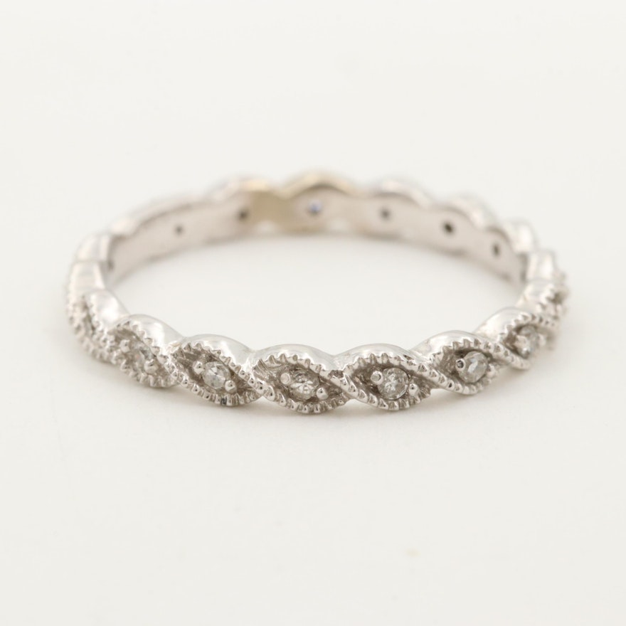 14K White Gold Diamond Milgrain Ring