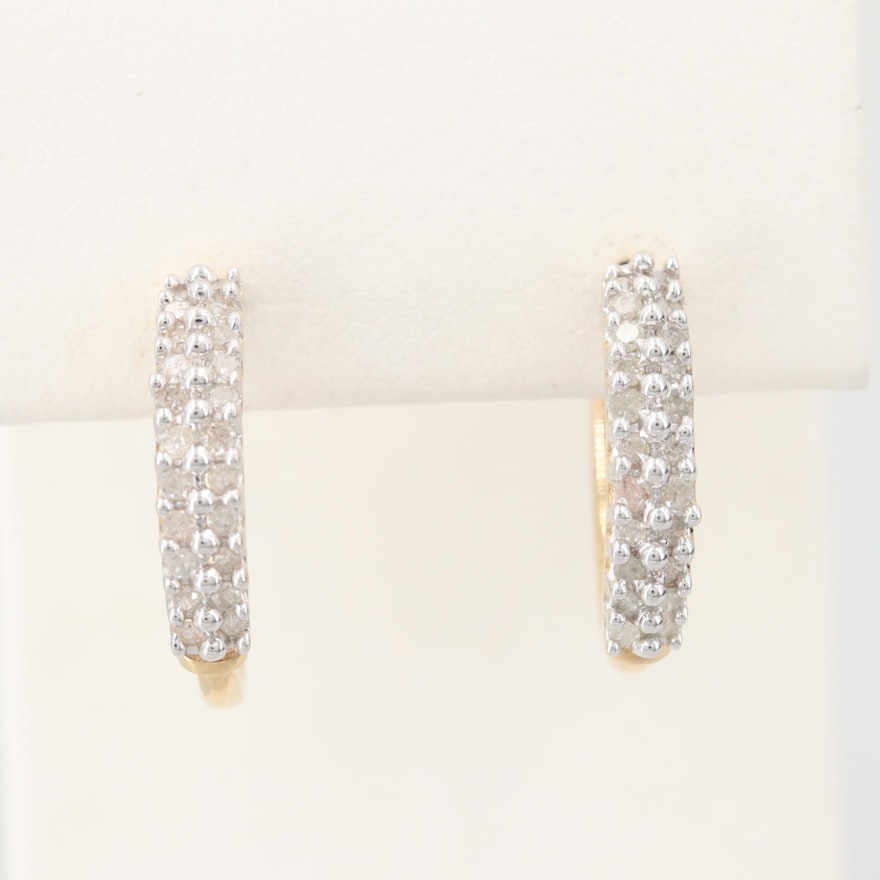 10K Yellow Gold Diamond Hoop Earrings