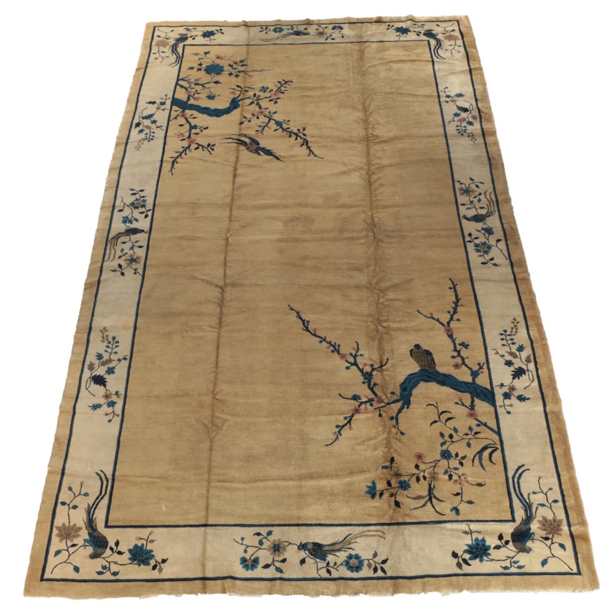 Hand-Knotted Chinese Nichols Style Wool Room Sized Rug, Early 20th Century