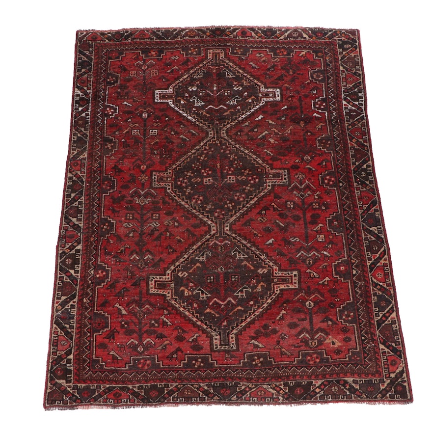 Hand-Knotted Persian Shiraz Pictorial Wool Rug