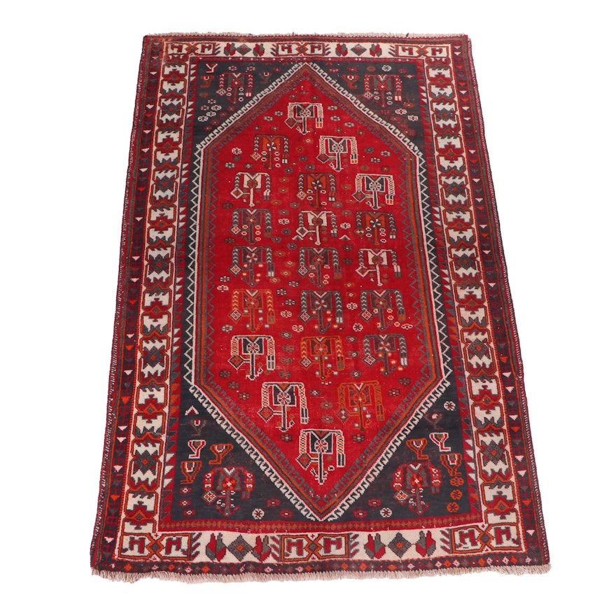 Hand-Knotted Persian Shiraz Luri Wool Rug