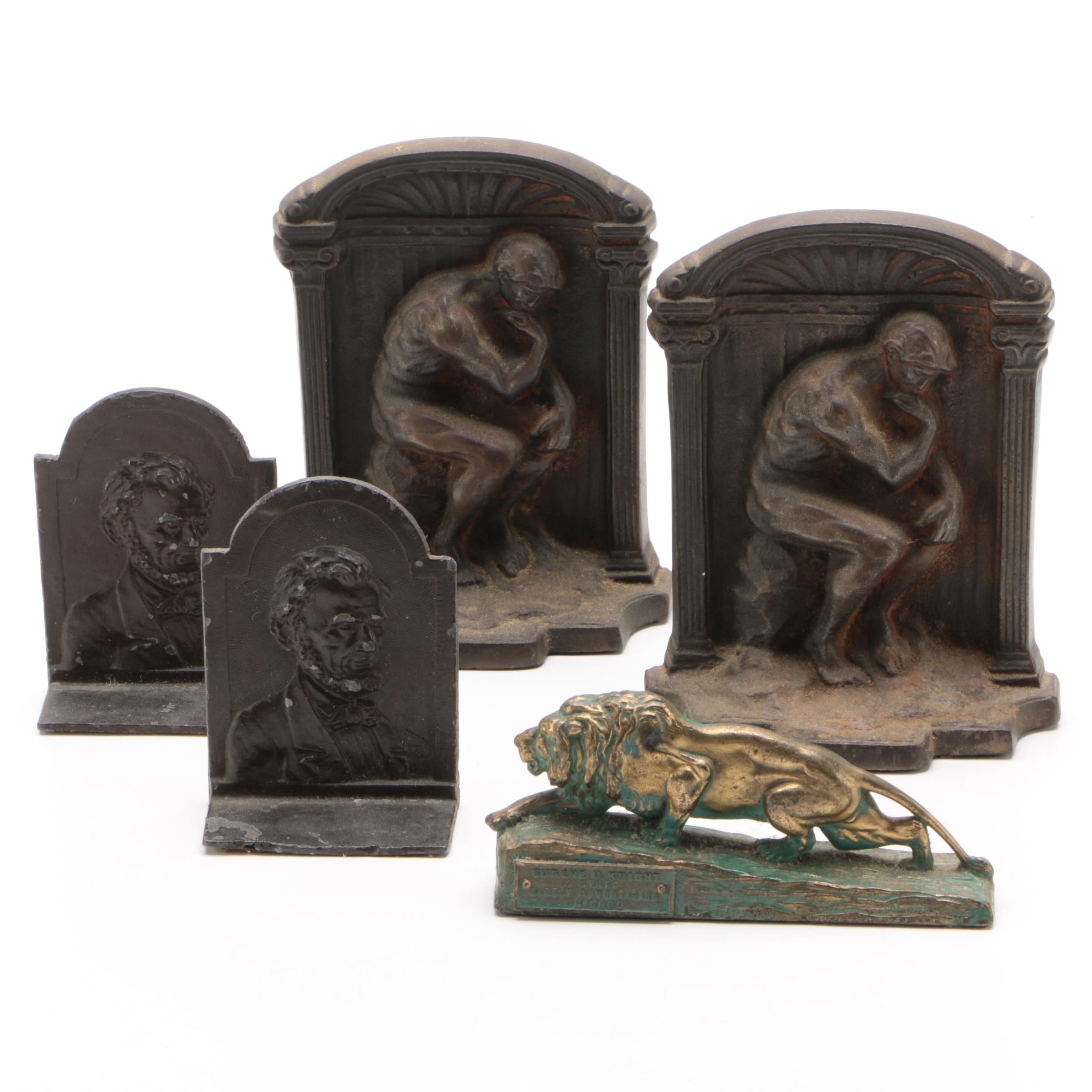 "The Thinker" Cast Iron Bookends, Advertising Lion Paperweight, and More