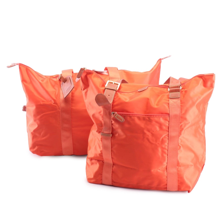 Bric's Orange Nylon and Leather Tote Bags