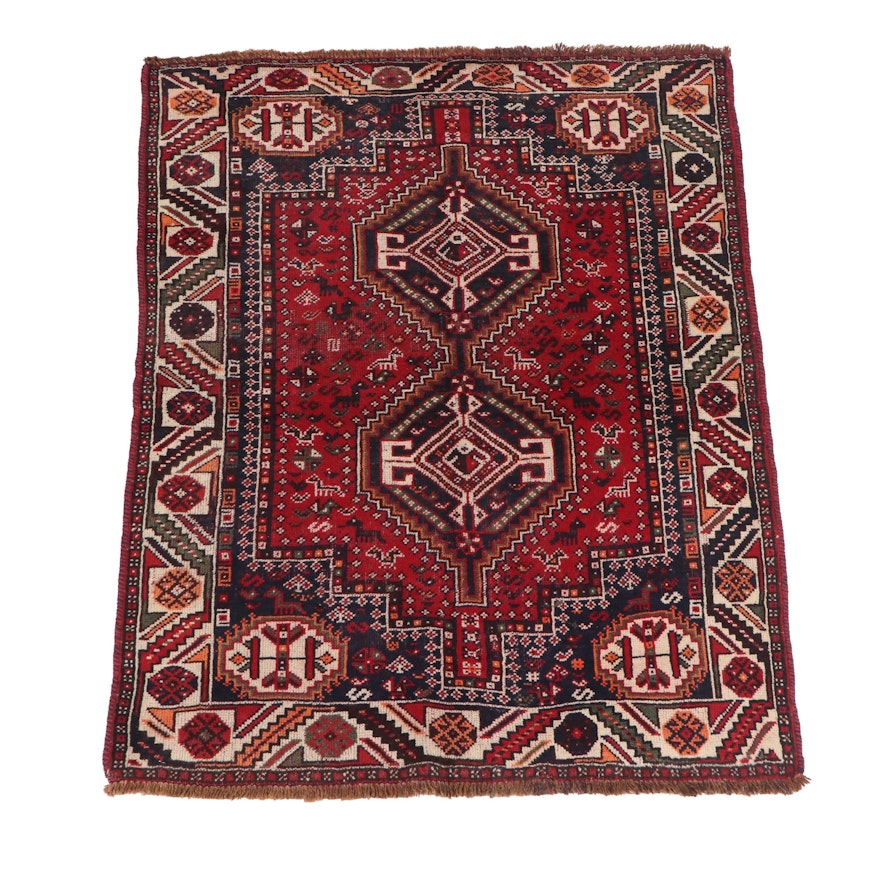 Hand-Knotted Persian Shiraz Pictorial Wool Rug