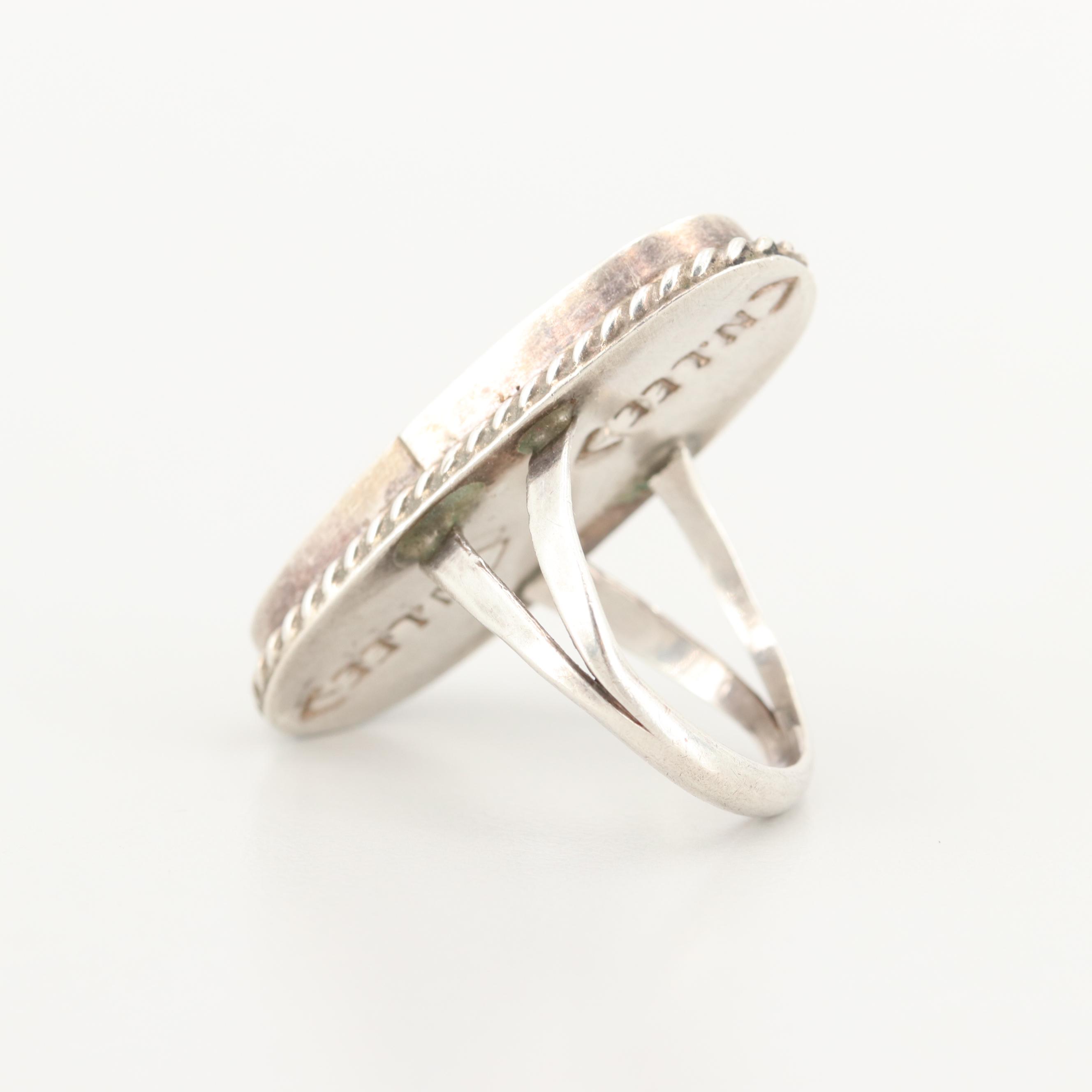 Norman Lee Navajo Diné Sterling Silver Turquoise and Mother of Pearl Ring