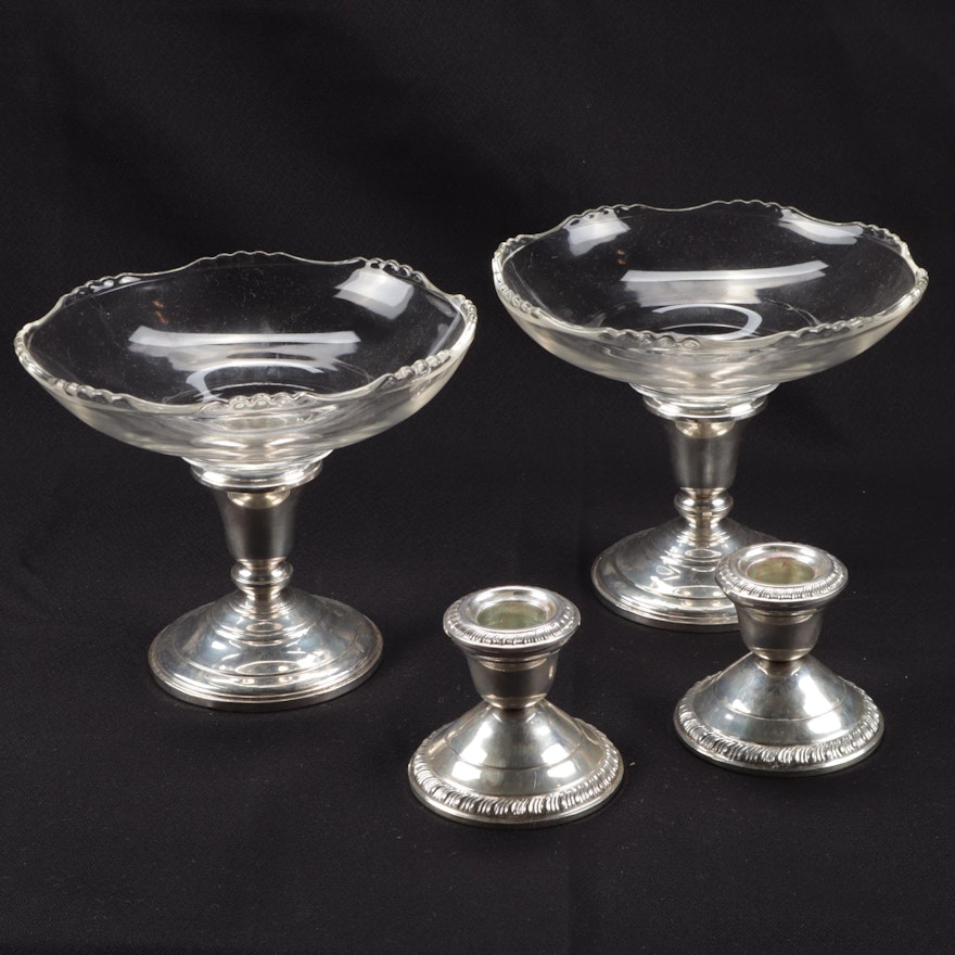 Weighted Sterling Silver Candlesticks and Compotes