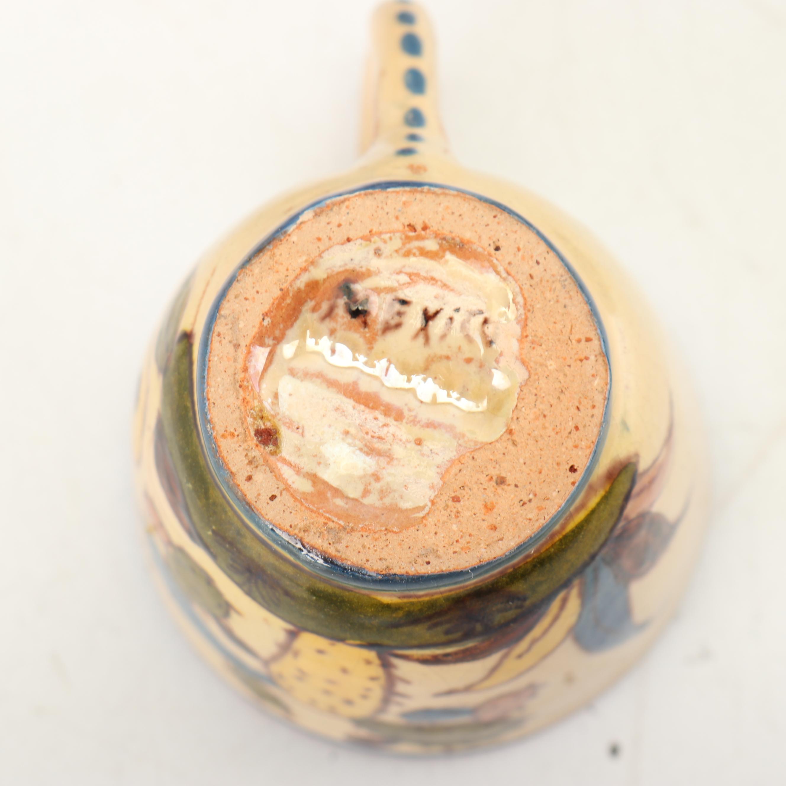 Hand-Painted Tlaquepaque Style Mexican Terracotta Mugs, Saucers and Serving Dish