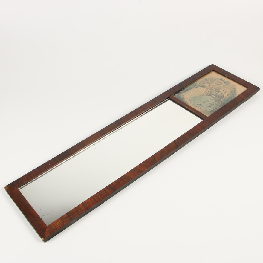 Rosewood Veneer Trumeau Mirror with La Mode Illustrée Style Engraving Panel