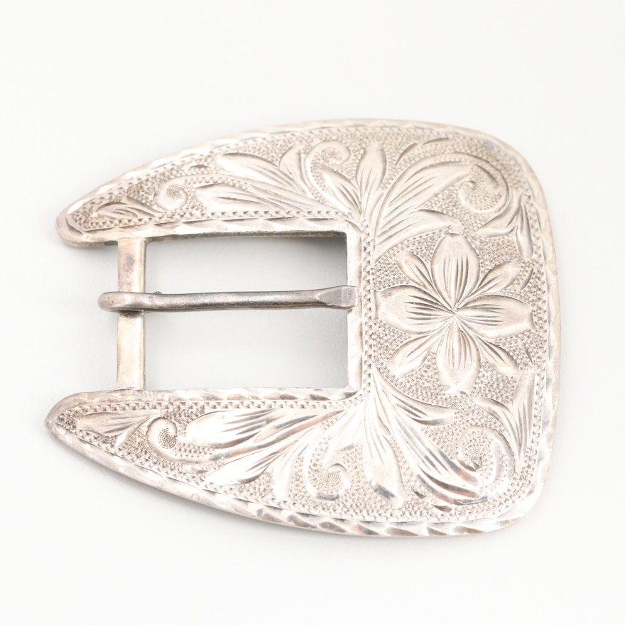 Mexican Sterling Silver Belt Buckle with Scrollwork