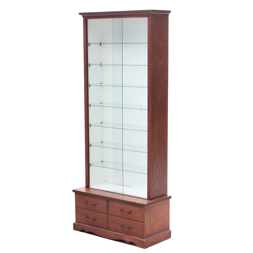 Display Cabinet with Locking Drawer in Fir Wood, Mid to Late 20th Century