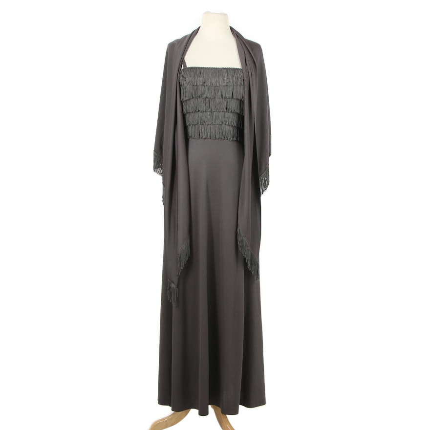 Lilli Diamond of California Fringed Sleeveless Maxi Dress With Shawl