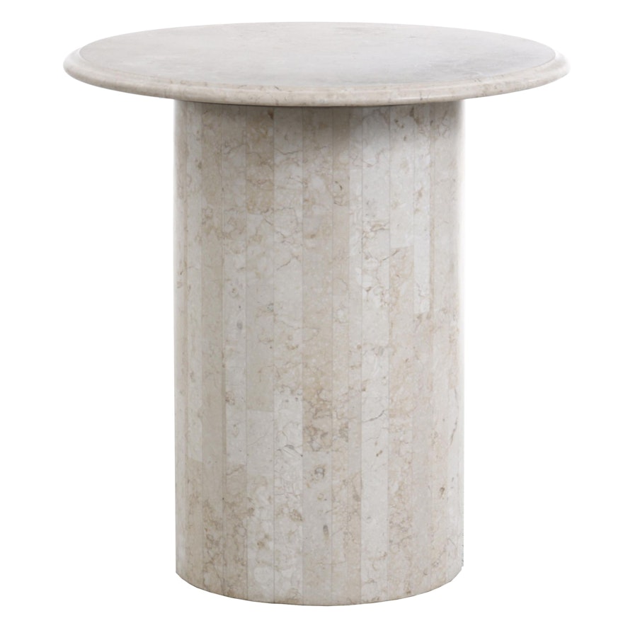 Contemporary Tessellated Marble Cylindrical End Table