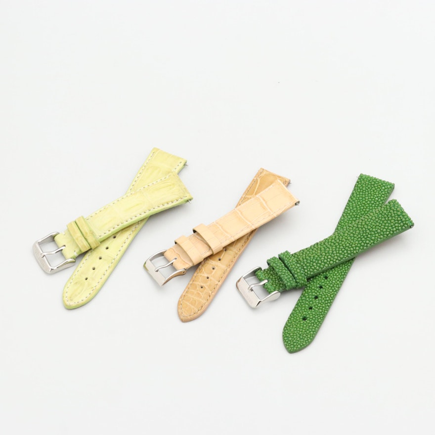 Three Leather And Stainless Steel Watch Bands