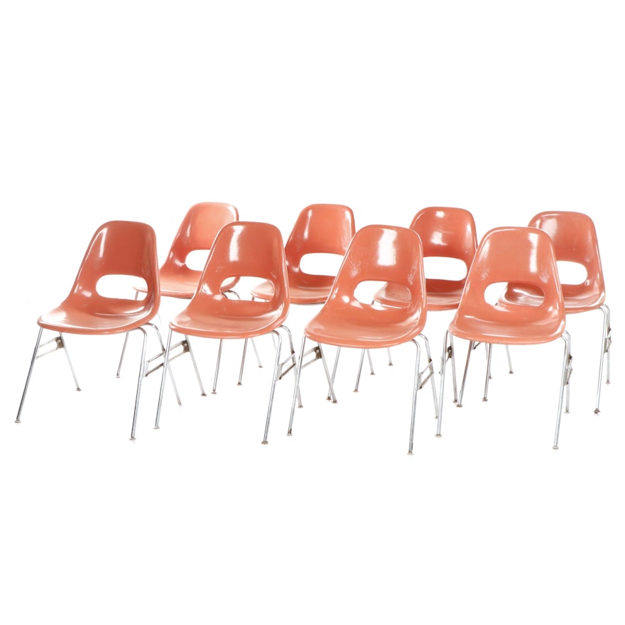 Krueger Mid Century Modern Salmon Pink Molded Fiberglass Classroom Chairs