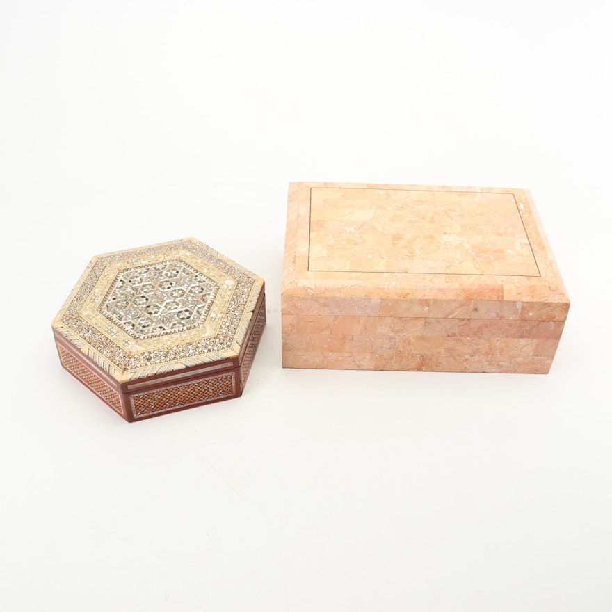 Egyptian Inlaid Box with Tessellated Marble Box