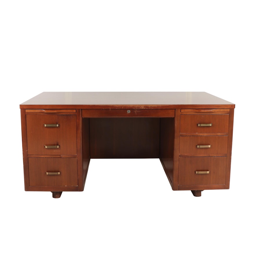 Traditional Laminate and Wood Desk, Mid-20th Century