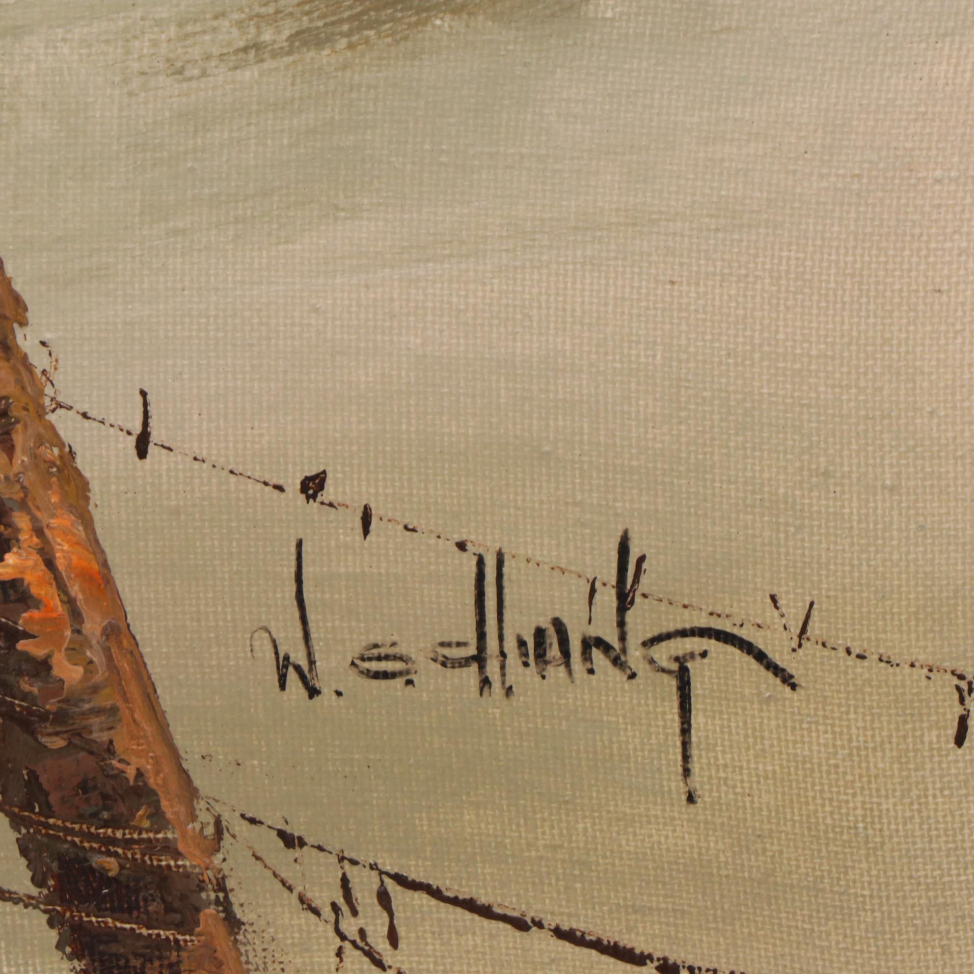 W. S. Chiang Winter Barn Scene Oil Painting